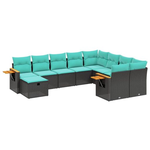 10 részes fekete polyrattan kerti ülőgarnitúra párnával