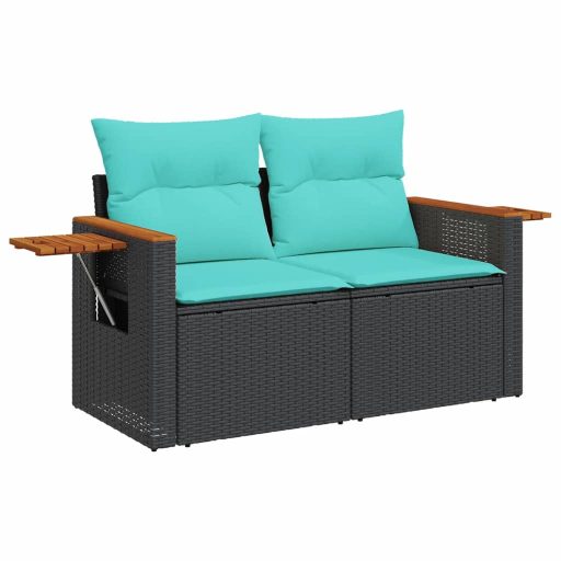 10 részes fekete polyrattan kerti ülőgarnitúra párnával