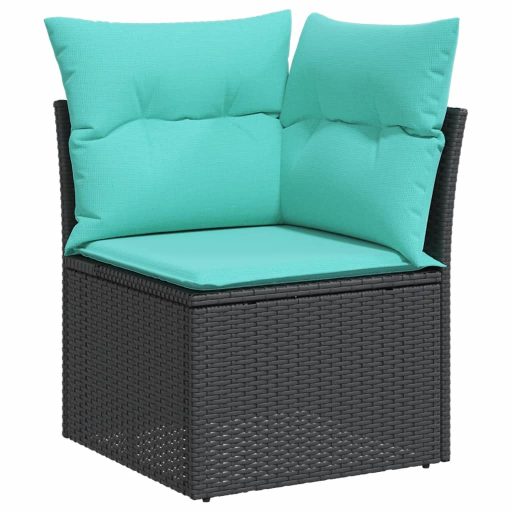 10 részes fekete polyrattan kerti ülőgarnitúra párnával