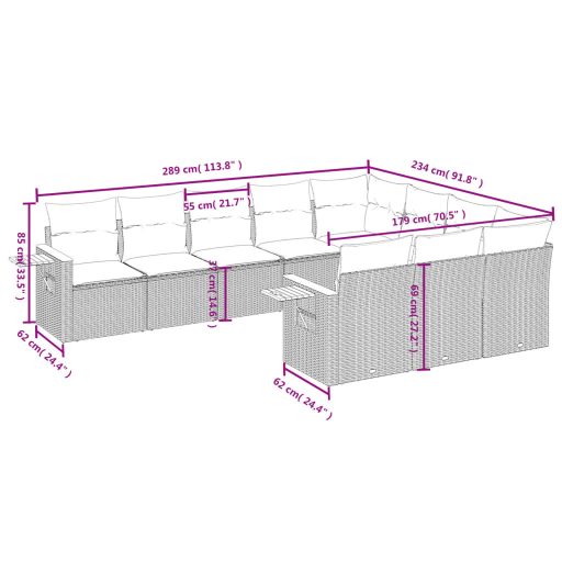 10 részes bézs polyrattan kerti ülőgarnitúra párnával