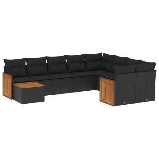 10 részes fekete polyrattan kerti ülőgarnitúra párnákkal