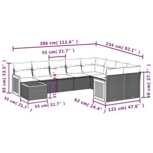 10 részes szürke polyrattan kerti ülőgarnitúra párnákkal