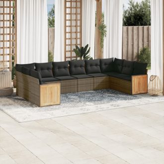   10 részes szürke polyrattan kerti ülőgarnitúra párnákkal