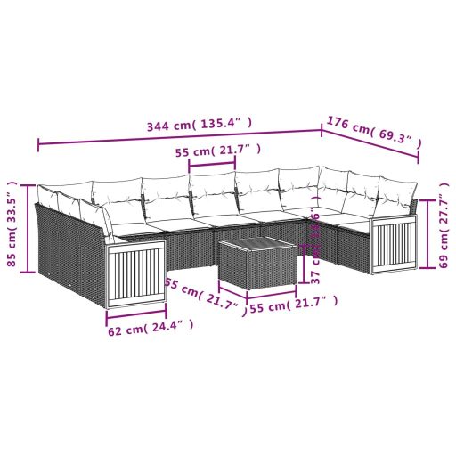 11 részes szürke polyrattan kerti ülőgarnitúra párnákkal
