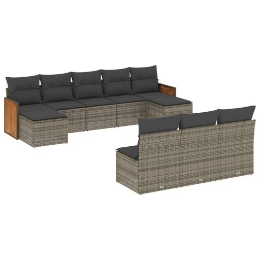 10 részes szürke polyrattan kerti ülőgarnitúra párnákkal