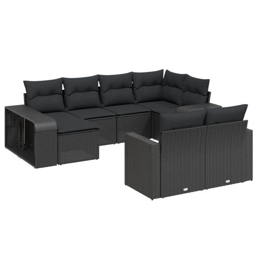 10 részes fekete polyrattan kerti ülőgarnitúra párnákkal