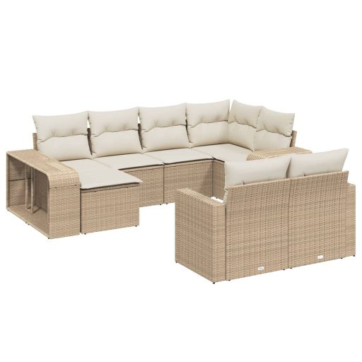 10 részes bézs polyrattan kerti ülőgarnitúra párnával