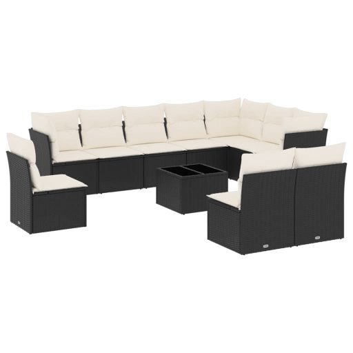 11 részes fekete polyrattan kerti ülőgarnitúra párnákkal