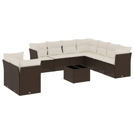 10 részes barna polyrattan kerti ülőgarnitúra párnákkal