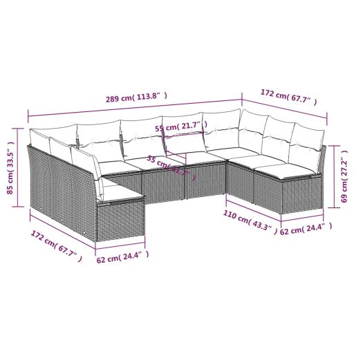 9 részes szürke polyrattan kerti ülőgarnitúra párnákkal