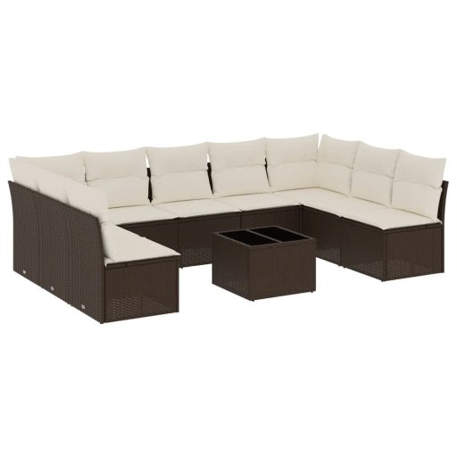 10 részes barna polyrattan kerti ülőgarnitúra párnákkal