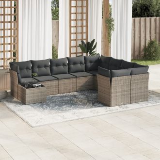   10 részes szürke polyrattan kerti ülőgarnitúra párnákkal