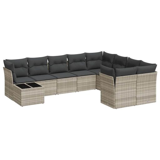 10 részes világosszürke polyrattan kerti ülőgarnitúra párnákkal