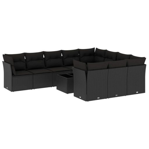 11 részes fekete polyrattan kerti ülőgarnitúra párnákkal
