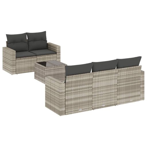 6 részes világosszürke polyrattan kerti ülőgarnitúra párnákkal
