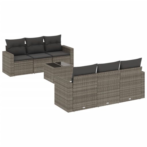 7 részes szürke polyrattan kerti ülőgarnitúra párnákkal