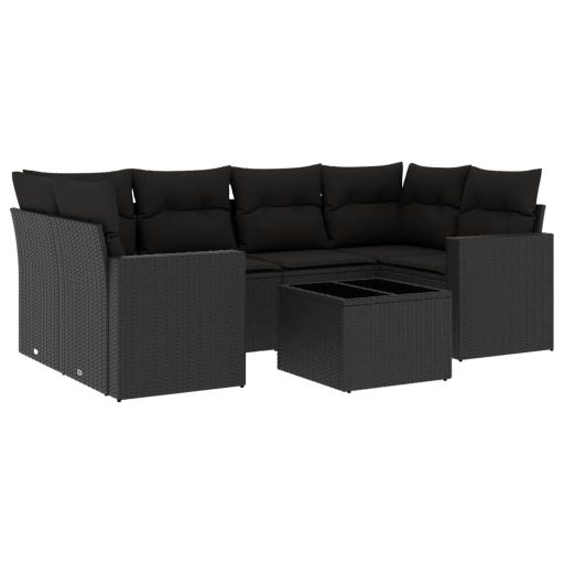 7 részes fekete polyrattan kerti ülőgarnitúra párnával