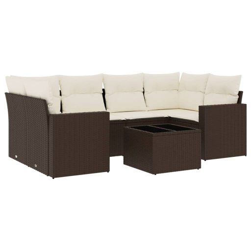 7 részes barna polyrattan kerti ülőgarnitúra párnákkal