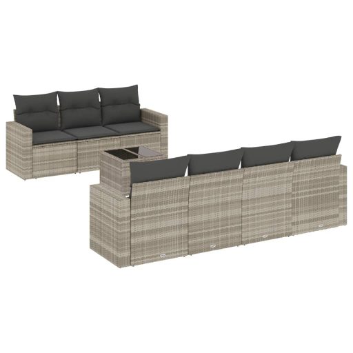 8 részes világosszürke polyrattan kerti ülőgarnitúra párnával
