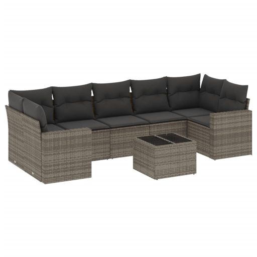 8 részes szürke polyrattan kerti ülőgarnitúra párnákkal