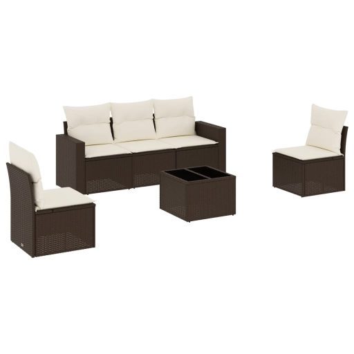 6 részes barna polyrattan kerti ülőgarnitúra párnával