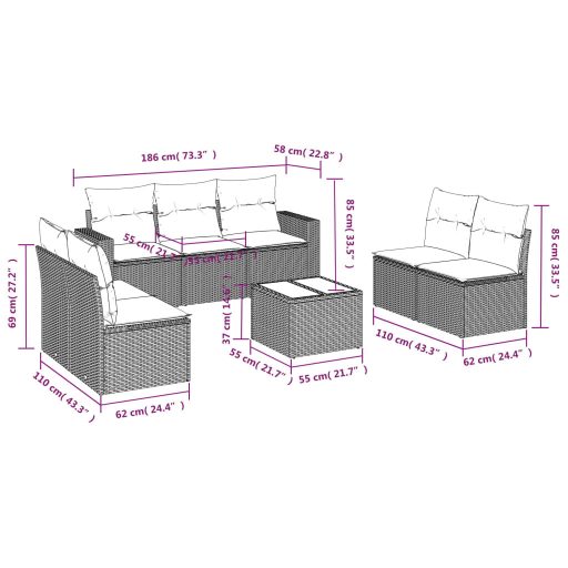 8 részes barna polyrattan kerti ülőgarnitúra párnákkal