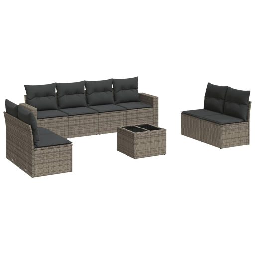 9 részes szürke polyrattan kerti ülőgarnitúra párnákkal