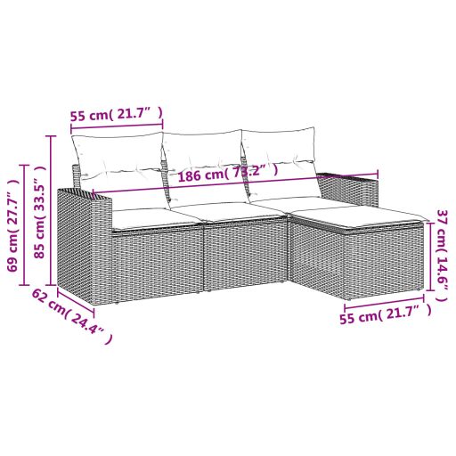 4 részes szürke polyrattan kerti ülőgarnitúra párnákkal