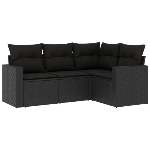 4 részes fekete polyrattan kerti ülőgarnitúra párnákkal