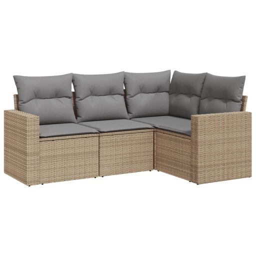 4 részes bézs polyrattan kerti ülőgarnitúra párnákkal