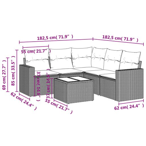 6 részes fekete polyrattan kerti ülőgarnitúra párnákkal