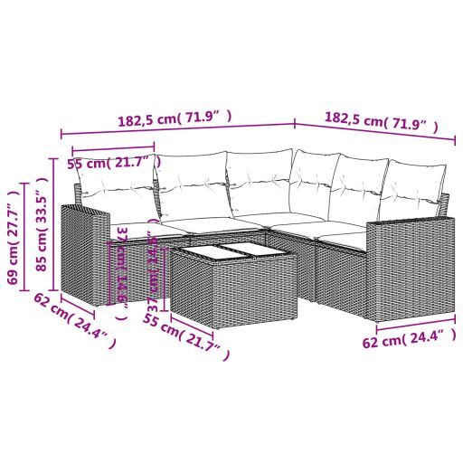 6 részes barna polyrattan kerti ülőgarnitúra párnával