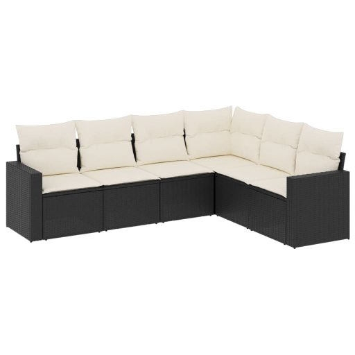 6 részes fekete polyrattan kerti ülőgarnitúra párnákkal