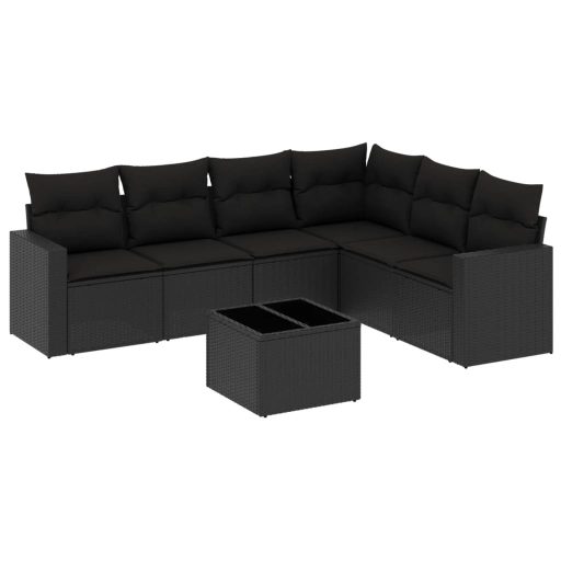7 részes fekete polyrattan kerti ülőgarnitúra párnával