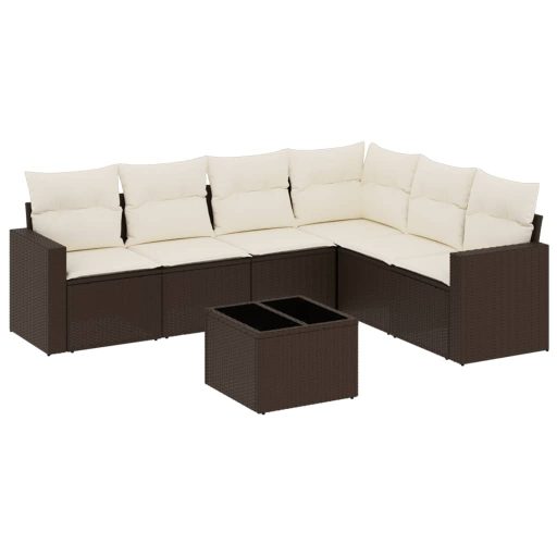 7 részes barna polyrattan kerti ülőgarnitúra párnákkal