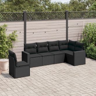   6 részes fekete polyrattan kerti ülőgarnitúra párnákkal