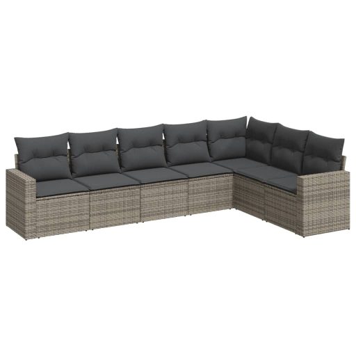 7 részes szürke polyrattan kerti ülőgarnitúra párnákkal