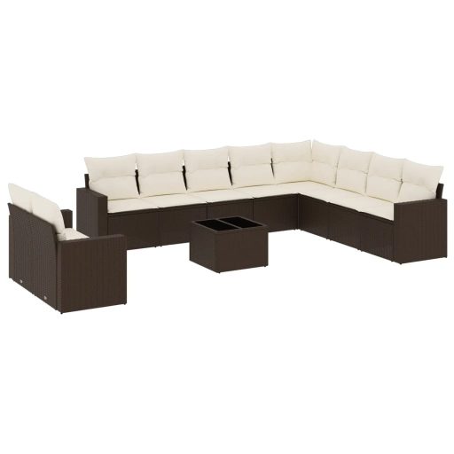 11 részes barna polyrattan kerti ülőgarnitúra párnákkal