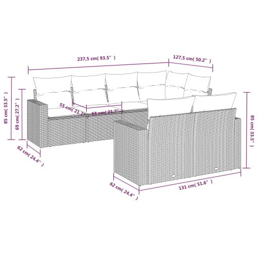 7 részes barna polyrattan kerti ülőgarnitúra párnákkal