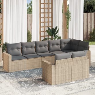 8 részes bézs polyrattan kerti ülőgarnitúra párnával