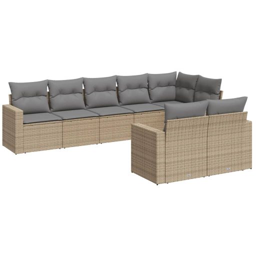 8 részes bézs polyrattan kerti ülőgarnitúra párnával