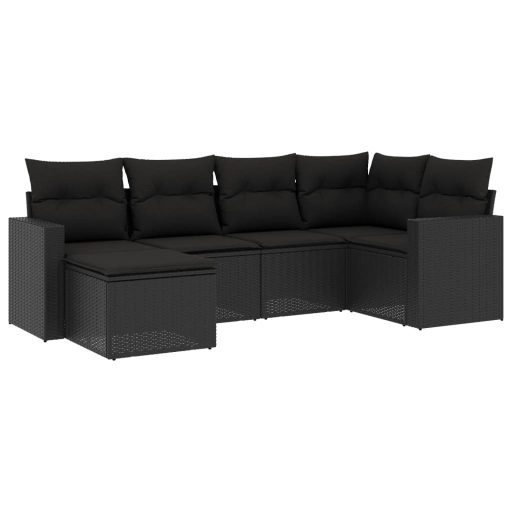6 részes fekete polyrattan kerti ülőgarnitúra párnákkal