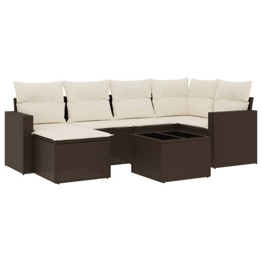 7 részes barna polyrattan kerti ülőgarnitúra párnákkal