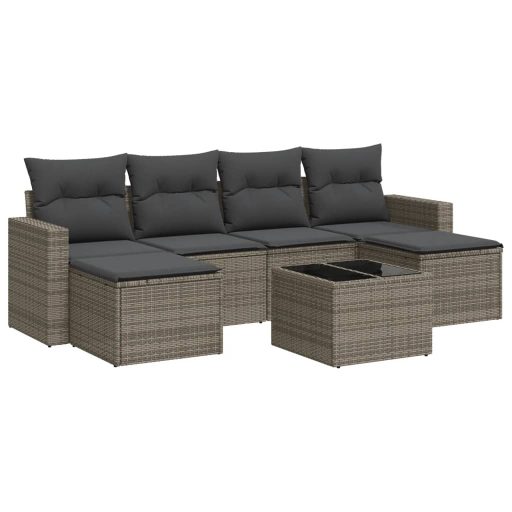 7 részes szürke polyrattan kerti ülőgarnitúra párnákkal