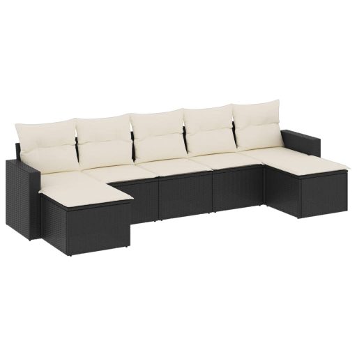 7 részes fekete polyrattan kerti ülőgarnitúra párnával