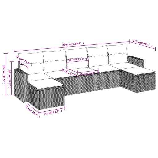 7 részes fekete polyrattan kerti ülőgarnitúra párnával