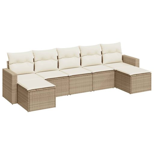 7 részes bézs polyrattan kerti ülőgarnitúra párnákkal
