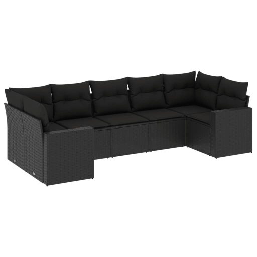 7 részes fekete polyrattan kerti ülőgarnitúra párnával