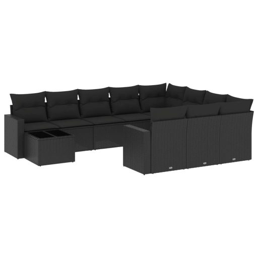 11 részes fekete polyrattan kerti ülőgarnitúra párnákkal