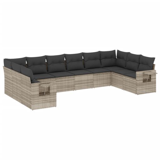 10 részes világosszürke polyrattan kerti ülőgarnitúra párnákkal
